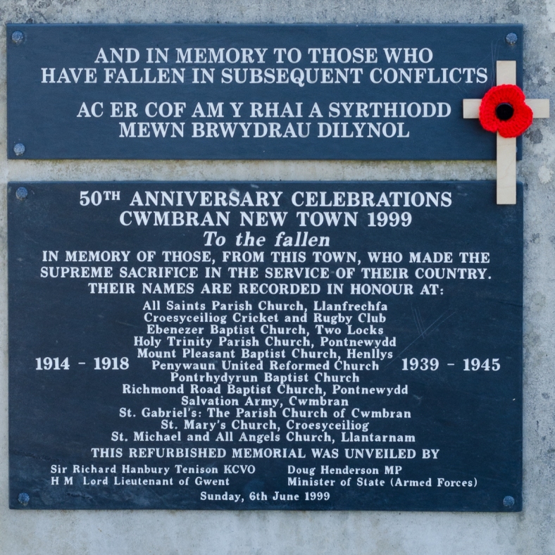 Bottom inscription on the Cwmbran war memorial