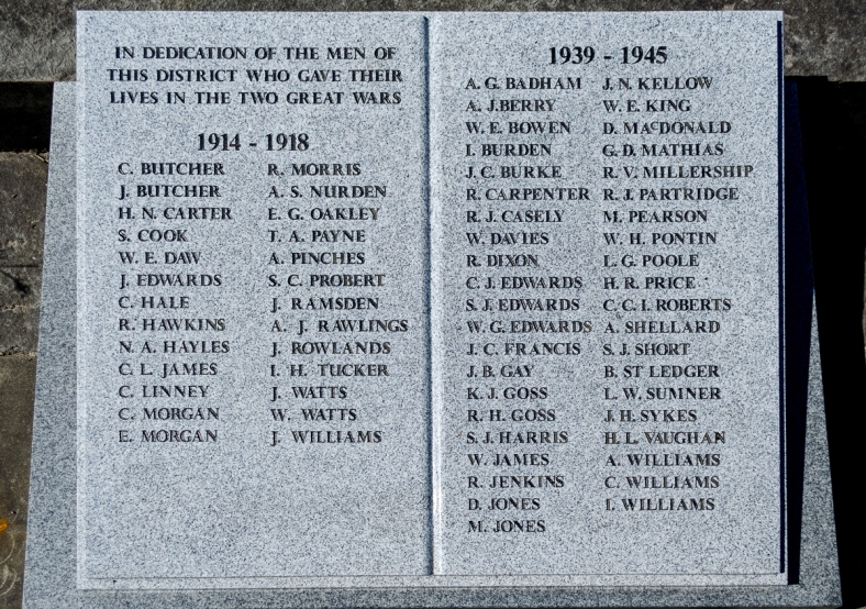 The names of the fallen from both world wars in the book of remembrance at the foot of the Pontnewydd war memorial