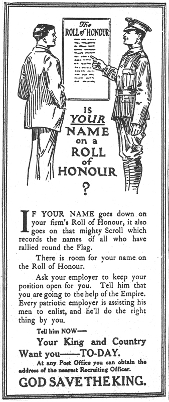 Great War Propaganda Poster: Is Your Name On A Roll Of Honour?
