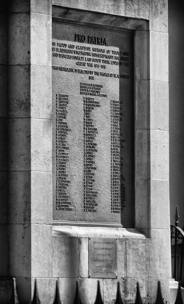 Blaenavon war dead commemorated on the front plaque of the war memorial.