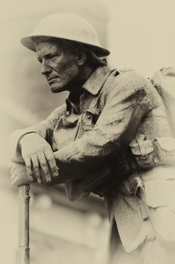 Soldier resting on his rifle - Abergavenny