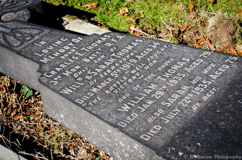 Panteg WW1 grave of Acting Bombardier Charles Edward Thomas, 740479, Royal Field Artillery