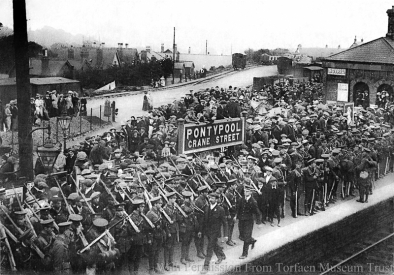 Crane Street Railway Station, Pontypool | 2nd Battalion, The Monmouthshire Regiment, Departing for the Front.