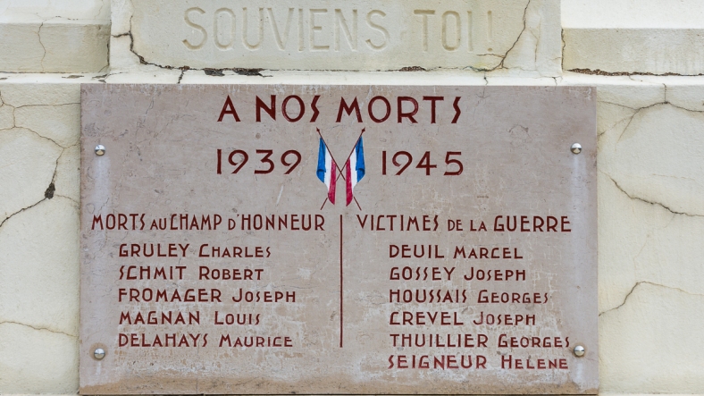 The names of the local people from Jumièges who were killed during the second world war.