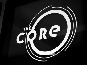 The Core logo on the bar door at Swansea University, Wales.