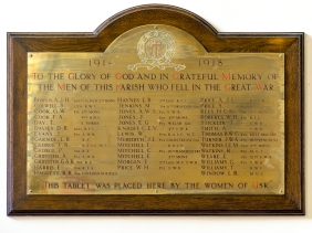 Brass plaque Great War memorial in Saint Mary's Priory Church, Usk.
